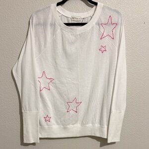 Hello Nite Pink Star Embroidery Long Sleeve Top Lightweight
